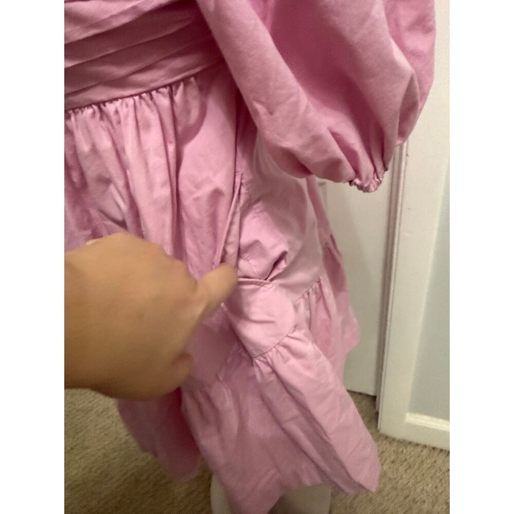Abercrombie & Fitch Ruched Puff Sleeve Poplin Mini Dress XS Light Purple - Picture 3 of 8